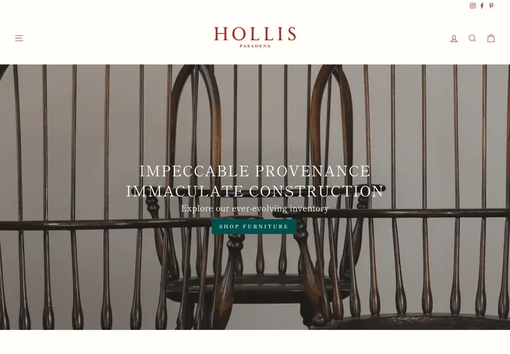 Screenshot of the Hollis Pasadena homepage.